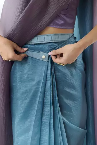 sky blue-grey candy crush silk blend stylish pre stitched saree