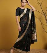 soft organza meenakari woven saree with jamdani zari pallu and brocade blouse