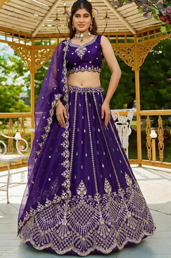 Charming Purple Dori Work Satin Wedding Wear Lehenga Choli