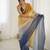 Designer yellow-grey color candy crush silk fabric stylish pre stitched saree