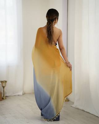  yellow-grey candy crush silk blend stylish pre stitched saree 2