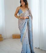 Chiku-grey color beautiful satin chiffon fabric beautiful stylish saree