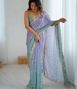 Lavender-pista color beautiful satin chiffon fabric beautiful stylish saree