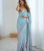 Sky-grey color beautiful satin chiffon fabric beautiful stylish saree