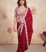 Rani Pink color Sequence Work With Work Border And aarco Silk Saree