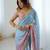 Sky-peach color beautiful satin chiffon fabric beautiful stylish saree