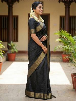Black soft silk blend woven saree ethnic looks 2
