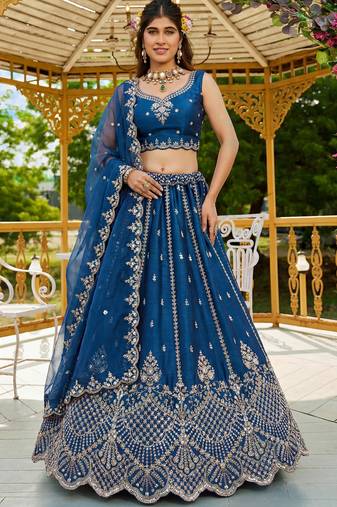 Dazzling Navy Blue Dori Work Satin Engagement Wear Lehenga Choli