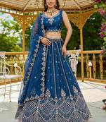 Dazzling Navy Blue Dori Work Satin Engagement Wear Lehenga Choli