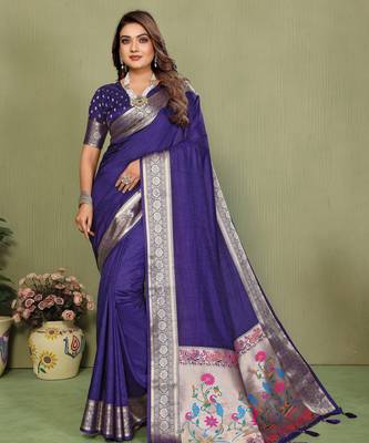 Violet paithani silk blend paithani woven gala saree 1