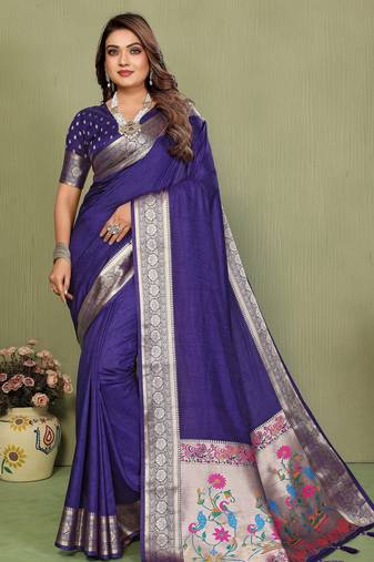 Violet color paithani silk fabric paithani woven gala designer saree