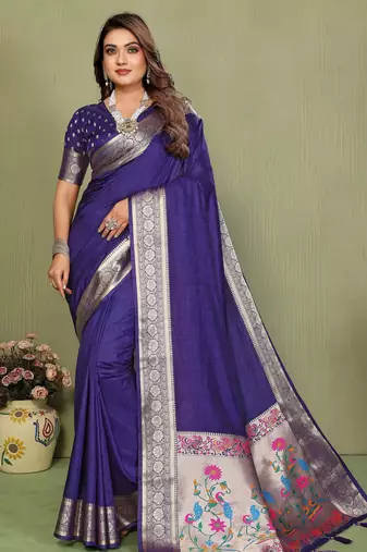Violet color paithani silk fabric paithani woven gala designer saree