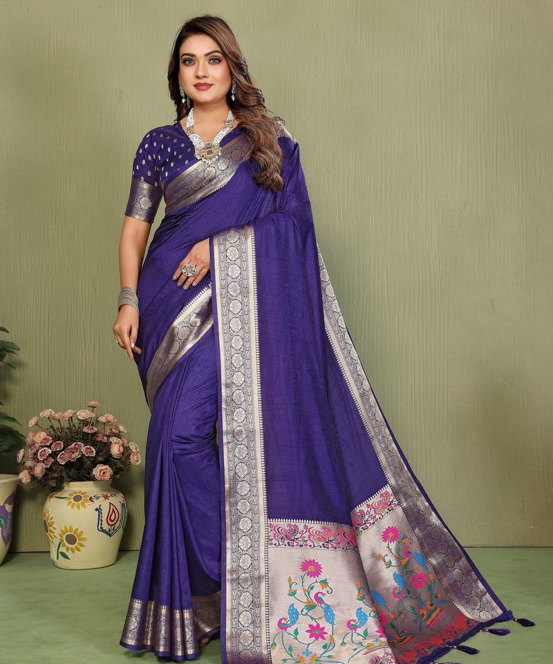 Violet color paithani silk fabric paithani woven gala designer saree