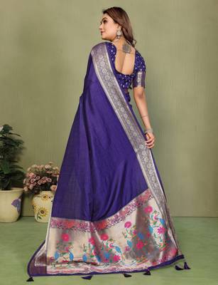 Violet paithani silk blend paithani woven gala saree 2