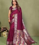 Wine color paithani silk fabric paithani woven gala designer saree