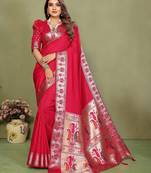 Pink color paithani silk fabric paithani woven gala designer saree