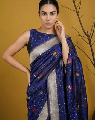 soft organza meenakari woven saree with jamdani zari pallu and brocade blouse 1