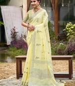 Yellow color beautiful linen fabric sophisticated ethnic saree