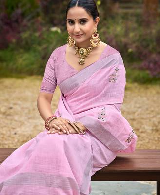Baby pink linen sophisticated ethnic saree 2