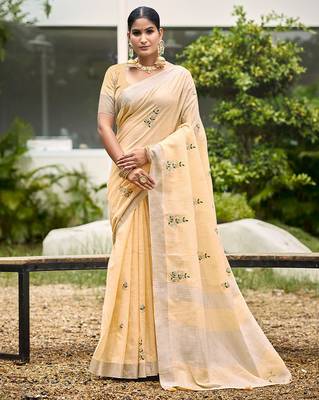 Light peach linen sophisticated ethnic saree 1
