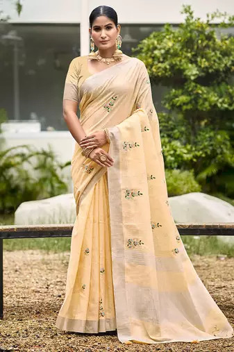 Light peach color beautiful linen fabric sophisticated ethnic saree