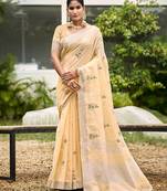 Light peach color beautiful linen fabric sophisticated ethnic saree