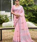 Light pink color beautiful linen fabric sophisticated ethnic saree