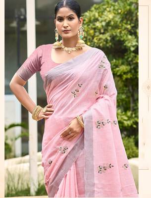 Light pink linen sophisticated ethnic saree 2