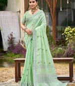 Green color beautiful linen fabric sophisticated ethnic saree