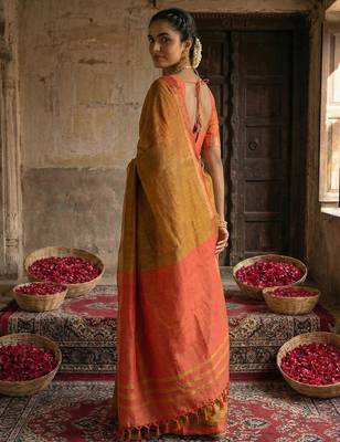 Brown stylish cotton woven partywear saree 2