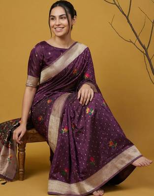 soft organza meenakari woven saree with jamdani zari pallu and brocade blouse 1