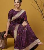 soft organza meenakari woven saree with jamdani zari pallu and brocade blouse