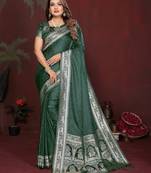 Green color satin silk fabric woven jari designer sophisticated saree