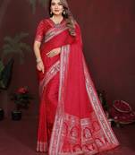 Red color satin silk fabric woven jari designer sophisticated saree