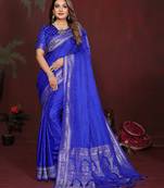 Blue color satin silk fabric woven jari designer sophisticated saree