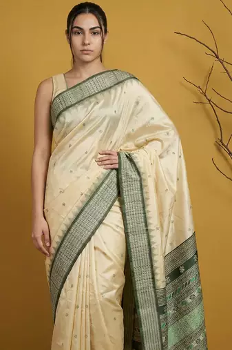 handloom soft art silk saree with zari woven motifs contrast traditional border