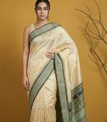 handloom soft art silk saree with zari woven motifs contrast traditional border
