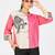 Women’s pink & cream cotton linen leopard embroidered shirt