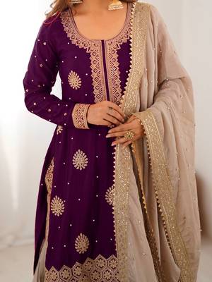 Winewomen chinon silk embroidered top sharara set with pearl work & dupatta 2
