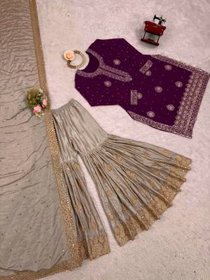 Winewomen chinon silk embroidered top sharara set with pearl work & dupatta 4