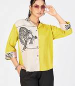 Women’s purple & cream cotton linen leopard embroidered shirt