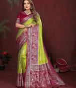 Mahendi color satin silk fabric woven jari designer graceful partywear saree