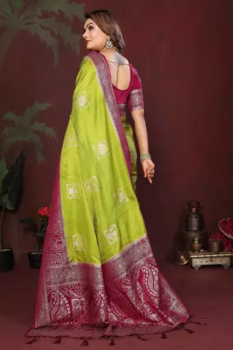 Mahendi satin silk blend woven zari graceful partywear saree