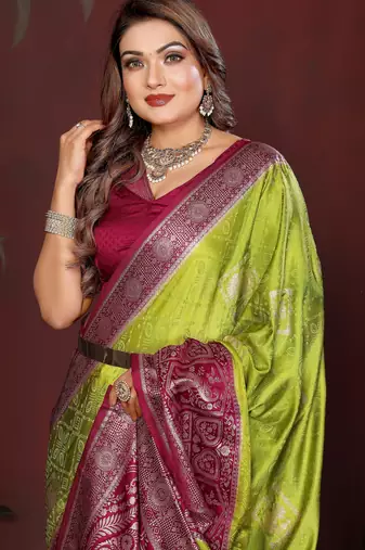 Mahendi satin silk blend woven zari graceful partywear saree