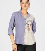 Women’s grey & beige face sketch embroidered shirt