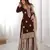 Brown women chinon silk embroidered top sharara set with pearl work & dupatta