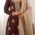 Brown women chinon silk embroidered top sharara set with pearl work & dupatta