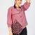 Women’s pink cotton leaf embroidered casual button-down shirt