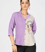 Women’s purple & beige face sketch embroidered shirt