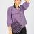Women’s lavender cotton leaf embroidered casual button-down shirt